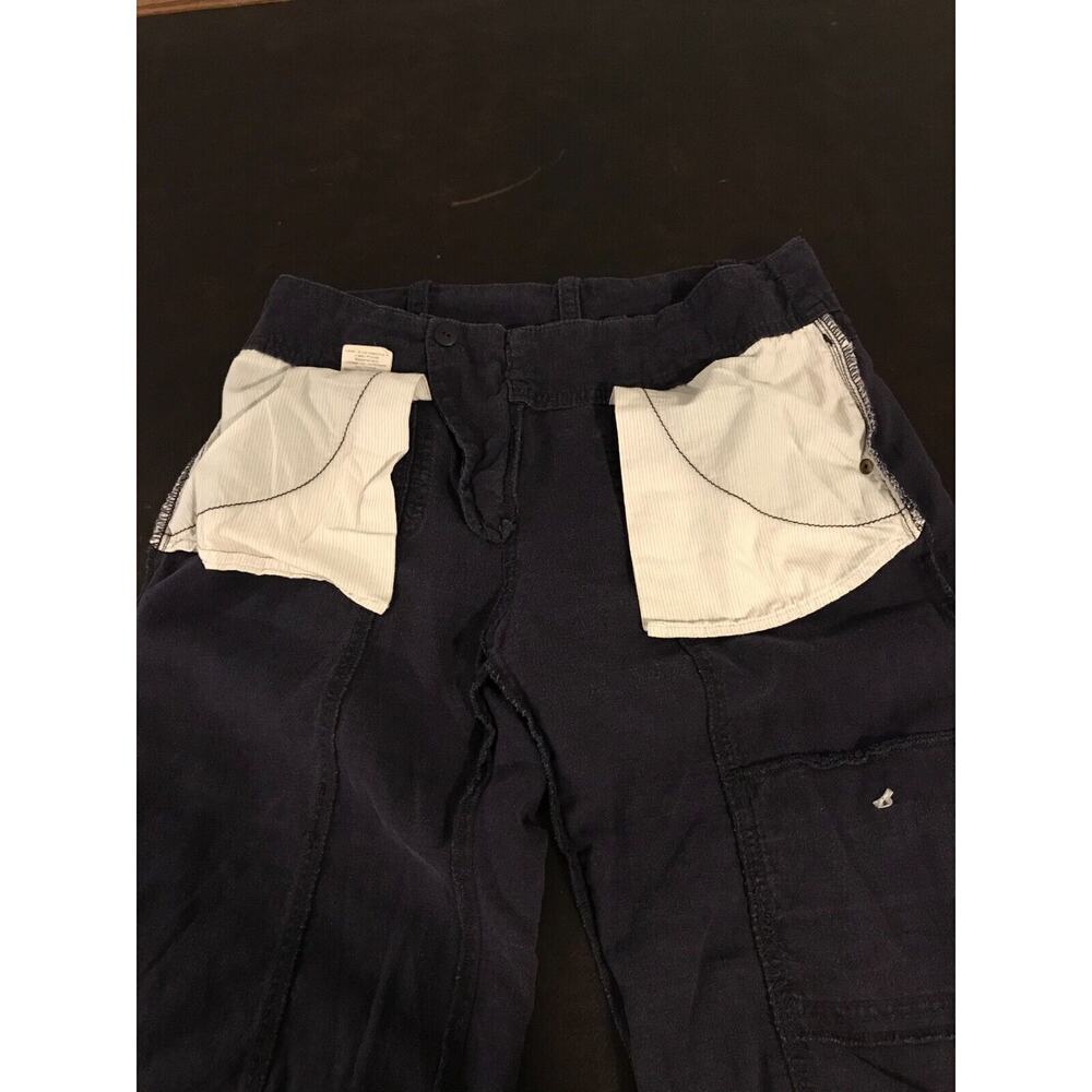 Anthro Hei Hei Linen Cargo Pants 4 Navy Cropped Drawstring - Picture 7 of 13